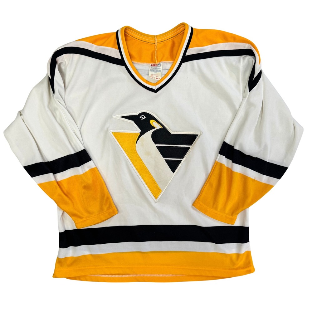Vintage CCM Maska Pittsburgh Penguins NHL Jersey White Stitched Logo Large